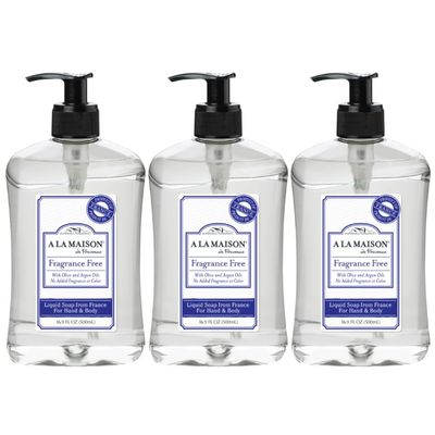 A LA MAISON French Liquid Hand Soap, Hypoallergenic Unscented - Natural Hand Wash Made with Essential Oils - Biodegradable, Plant-Based, Vegan, Cruelty-Free, Alcohol &amp; Paraben Free (16.9 oz, 3 Pack)
