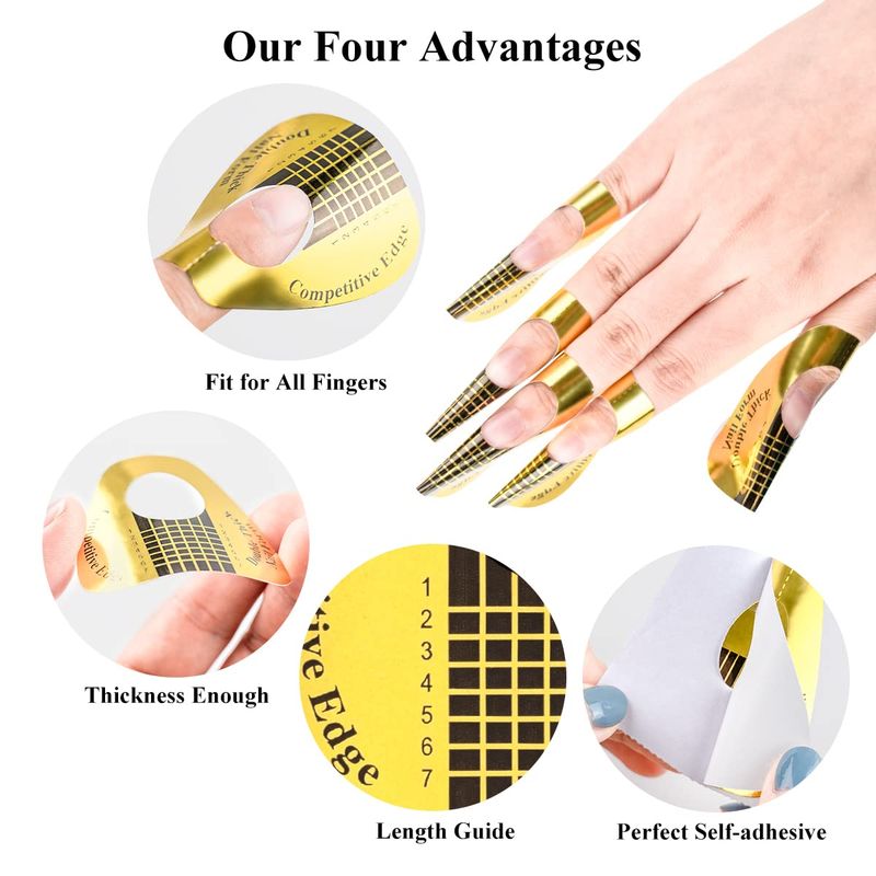 Subay 200Pcs Professional Long Nail Forms for Acrylic Nails, Polygel Nails, Thick Nail Extension Forms for Nail Art Tips, Premium Acrylic Nail Paper Forms, Nail Former Stickers for Professional Use