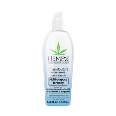 HEMPZ Triple Moisture Fresh Citrus Herbal Hydrating Multi-Purpose Body Oil for Face or Body - Moisturizing Bath, Shower, or Shaving Oil for Dry or Sensitive Skin for Women &amp; Men, 6.76 Oz