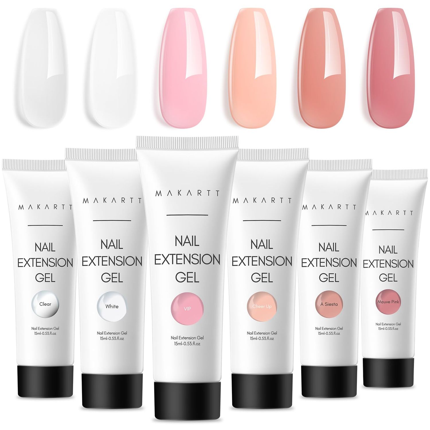 Makartt Poly Nail Gel Set - 6 Neutral Colors for Extension Nails, Long Lasting, Natural-looking, Strong Builder Enhancement for Salon Manicure DIY at Home 15ML Clear White Nude Pink