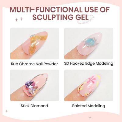 SUPWEE 3D Sculpting Gel for Nail Art Chrome Powder No Wipe , Clear Semi-solid Modeling Carving Structure Nail Gel Suitable for Sticking Rhinestones and Painting