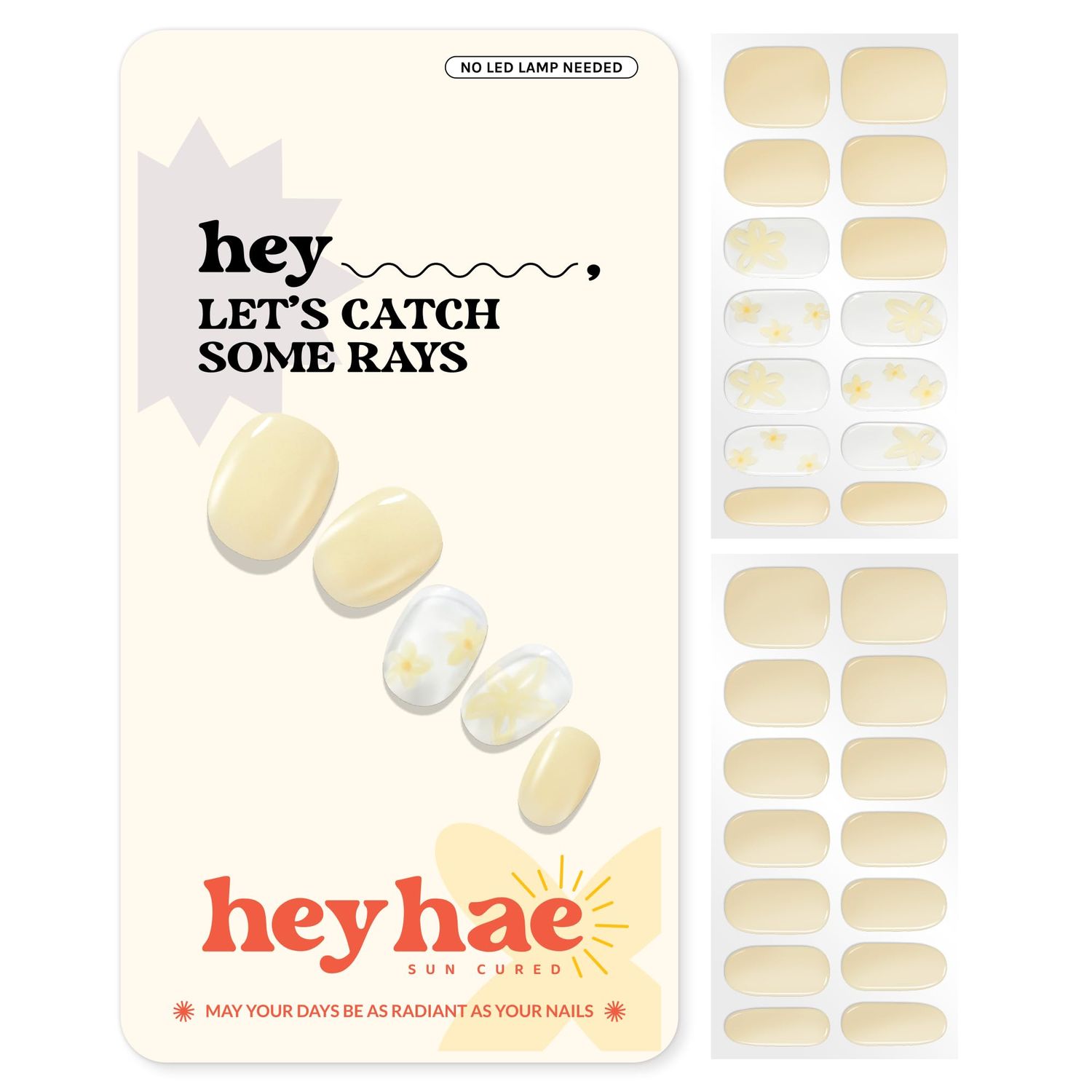 Heyhae Semi Cured Gel Nail Strips | No LED Lamp Needed | Solid, Yellow, Spring |Easy Apply &amp; Remove, Salon Quality|Includes 28 Strips, 1 Prep Pads, Nail File &amp; Wooden stick- Hey, Lets Catch Some Rays