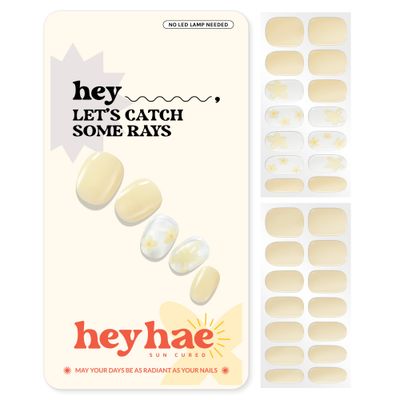 Heyhae Semi Cured Gel Nail Strips | No LED Lamp Needed | Solid, Yellow, Spring |Easy Apply &amp; Remove, Salon Quality|Includes 28 Strips, 1 Prep Pads, Nail File &amp; Wooden stick- Hey, Lets Catch Some Rays