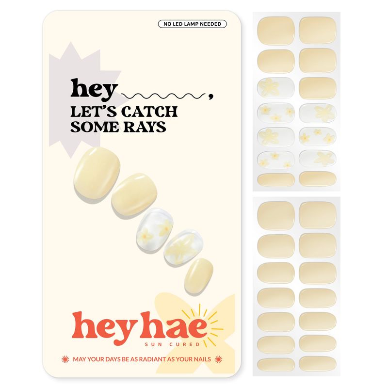 Heyhae Semi Cured Gel Nail Strips | No LED Lamp Needed | Solid, Yellow, Spring |Easy Apply &amp; Remove, Salon Quality|Includes 28 Strips, 1 Prep Pads, Nail File &amp; Wooden stick- Hey, Lets Catch Some Rays