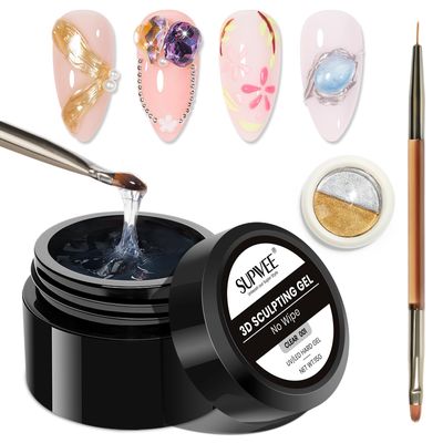 SUPWEE 3D Sculpting Gel for Nail Art Chrome Powder No Wipe , Clear Semi-solid Modeling Carving Structure Nail Gel Suitable for Sticking Rhinestones and Painting