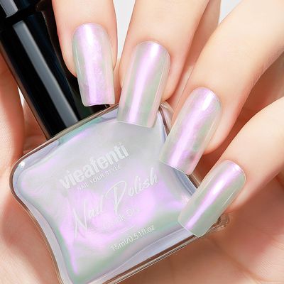 vieafenti Pearl Iridescent Nail Polish Pink 15ml, Quick Drying Nail Polish High Glossy Glitter Regular Long-Lasting Air Dry Oil-Base Mermaid Nails Polish DIY at Home