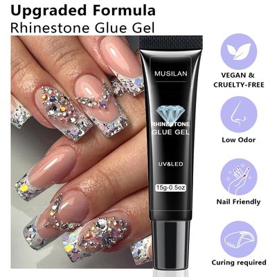 MUSILAN Nail Rhinestone Glue,Super Strong Rhinestones Gel Nail Glue for 3D Nails Beads Stickers Stones Crystals Diamond Art Jewels 3D Decorations Tools,Cured Need