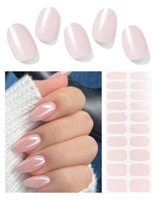 Wahrshei Semi Cured Gel Nail Strips | 20pcs Pink Pearl Shimmer Gel Nail Stickers UV | Semi Cured Gel Nail Wraps for Home Nails DIY