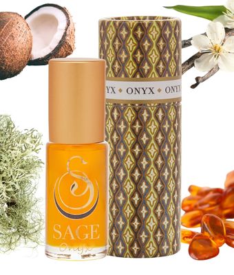 Onyx Perfume Oil Roll-On by Sage- 1/8 oz, Vegan &amp; Cruelty-Free, Earthy Scent, Black Coconut, Vanilla, Oakmoss - Made in USA