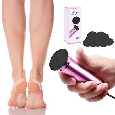 Kiafmol Electric Foot Callus Remover with 60 Pcs Sandpaper Discs,800 RPM High Speed Electric Foot File Foot Sander Pink