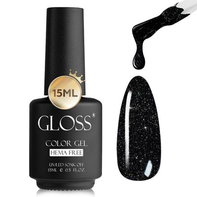 GLOSS Gel Nail Polish | Black Sparkle 15 ml 1 pcs - HEMA Free Nail Polish, Black Soak Off UV LED Gel Varnish, Gel Manicure Nail Art Design for Home &amp; Salon Use, Perfect Holiday Gifts for Women &amp; Girls