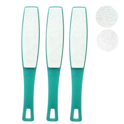 3 ALAZCO Double Sided Foot File Pumice Ergonomic Handle Scrubber Immediate Result Smooth Feet Heel Scraper Exfoliate Buffer Dead Skin Callus Corn Emery Fine &amp; Coarse Pedicure Tool