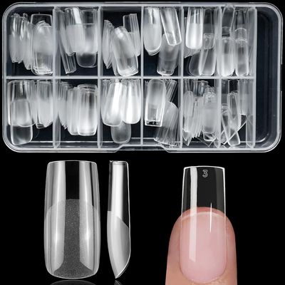 Lifextol 240pc Square Gel Nail Tips Medium Fake Nails for Press on Nails Clear Acrylic Nails Tips, 12 Size Full Cover Nail tips Square Soft Gel Nail Tips False Nails Extension Artificial Fingernails