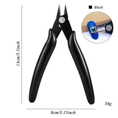 AKOAK 1 Pack Stainless Steel Nail Art Scissors, Rhinestone Remover, Metal Chain, Cutter, 5 Diagonal Pliers, Manicure Tools (Black)