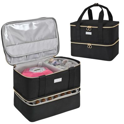 LEFORZ Nail Polish Organizer,Double-Layer Nail Organizers and Storage,Nail Polish Carrying Case for 40 Bottles (15ml-0.5 fl.oz) and Nail Lamp,Portable Nail Polish Holder for Nail Supplies