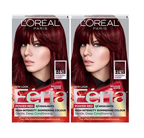 LOreal Paris Feria Multi-Faceted Shimmering Permanent Hair Color, R48 Intense Deep Auburn, Hair Dye Kit, Pack of 2