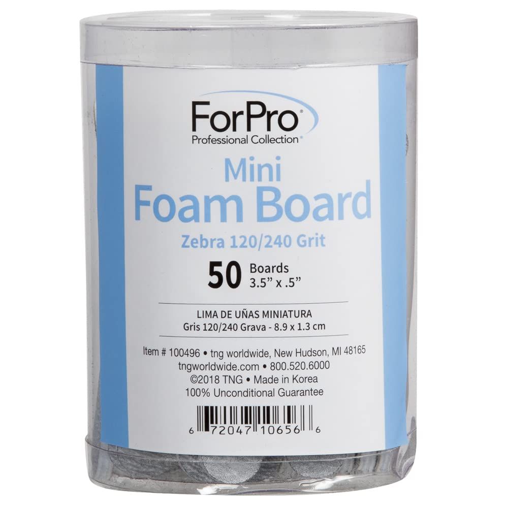 ForPro Mini Foam Board, Double-Sided Nail File, 120/240 Grit, 3.5 L x .5 W, Zebra, 50-Count