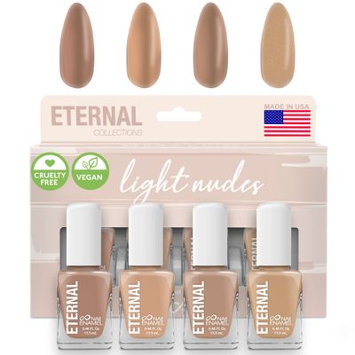 Eternal Nude Nail Polish Set for Women (LIGHT NUDES) - Brown Nail Polish Set for Girls | Lasting &amp; Quick Dry Natural Nail Polish Kit for Home DIY Manicure&amp; Pedicure | Made in USA, 13.5mL (Set of 4)