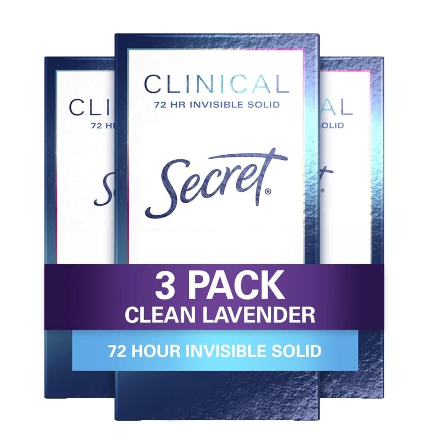 Secret Clinical Strength Antiperspirant Deodorant for Women, 3X Stress Protection, 72hr Sweat &amp; Odor Protection, PH Balancing Minerals, lnvisible Solid, Clean Lavender Scent, 1.6 oz (Pack of 3)