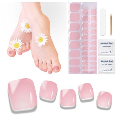 Semi Cured Gel Pedicure Strips - 32pcs Iced Peach Powder Gel Toenail Stickers Full Nail Wraps for Women Girls Toenail Srips Works with Any Nail Lamps