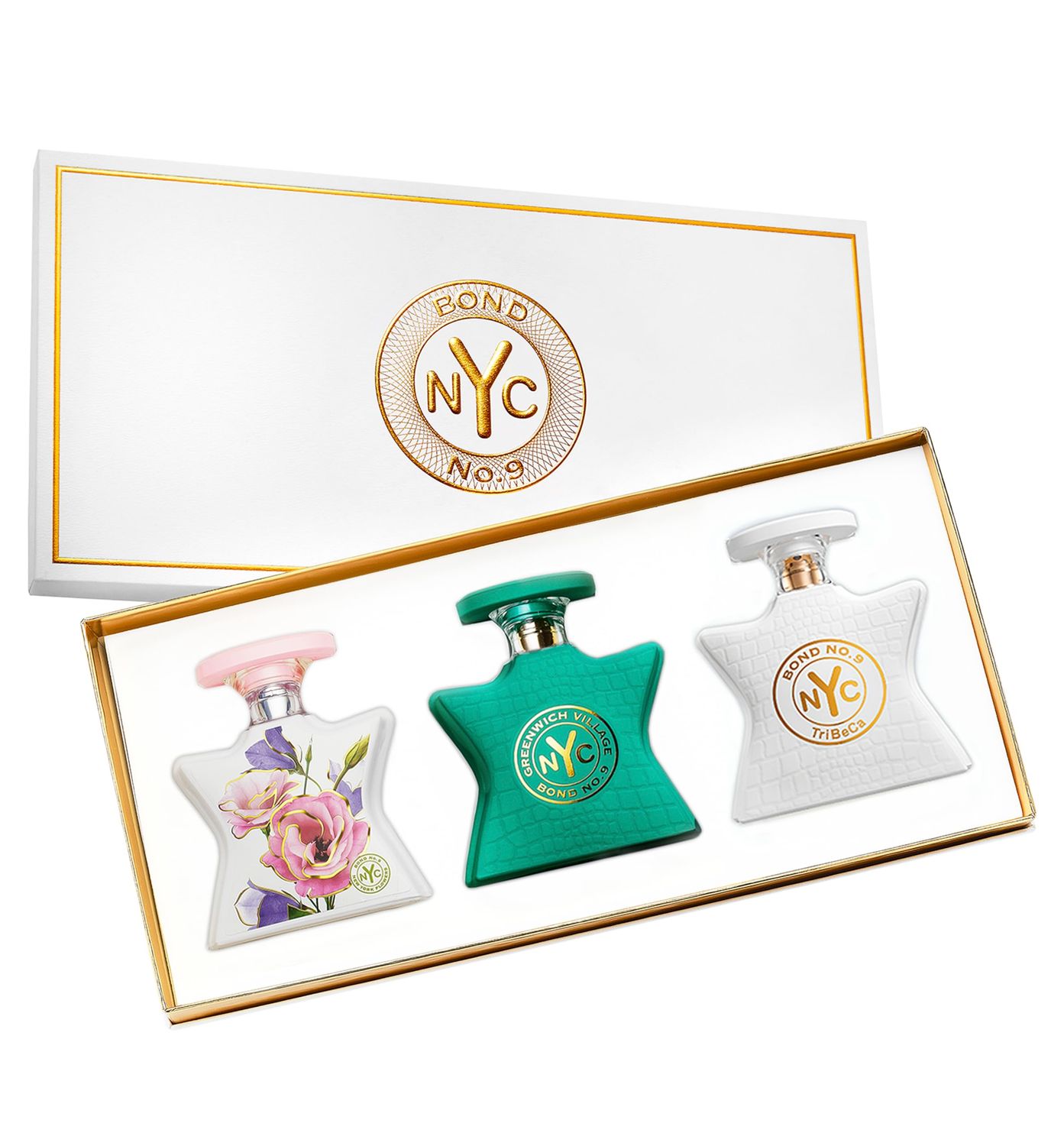 Bond No. 9 New York Womens Luxe Eau de Parfum Trio - Fragrance Gift Set Including New York Flowers, Greenwhich Village &amp; Tribeca - 3 x 1.7 Fl Oz