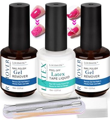 Gel Polish Remover Kit - 2Pcs Gel Nail Remover and Latex Tape for Nails, 3-5 Minutes Quick Gel Polish Remover for Nails
