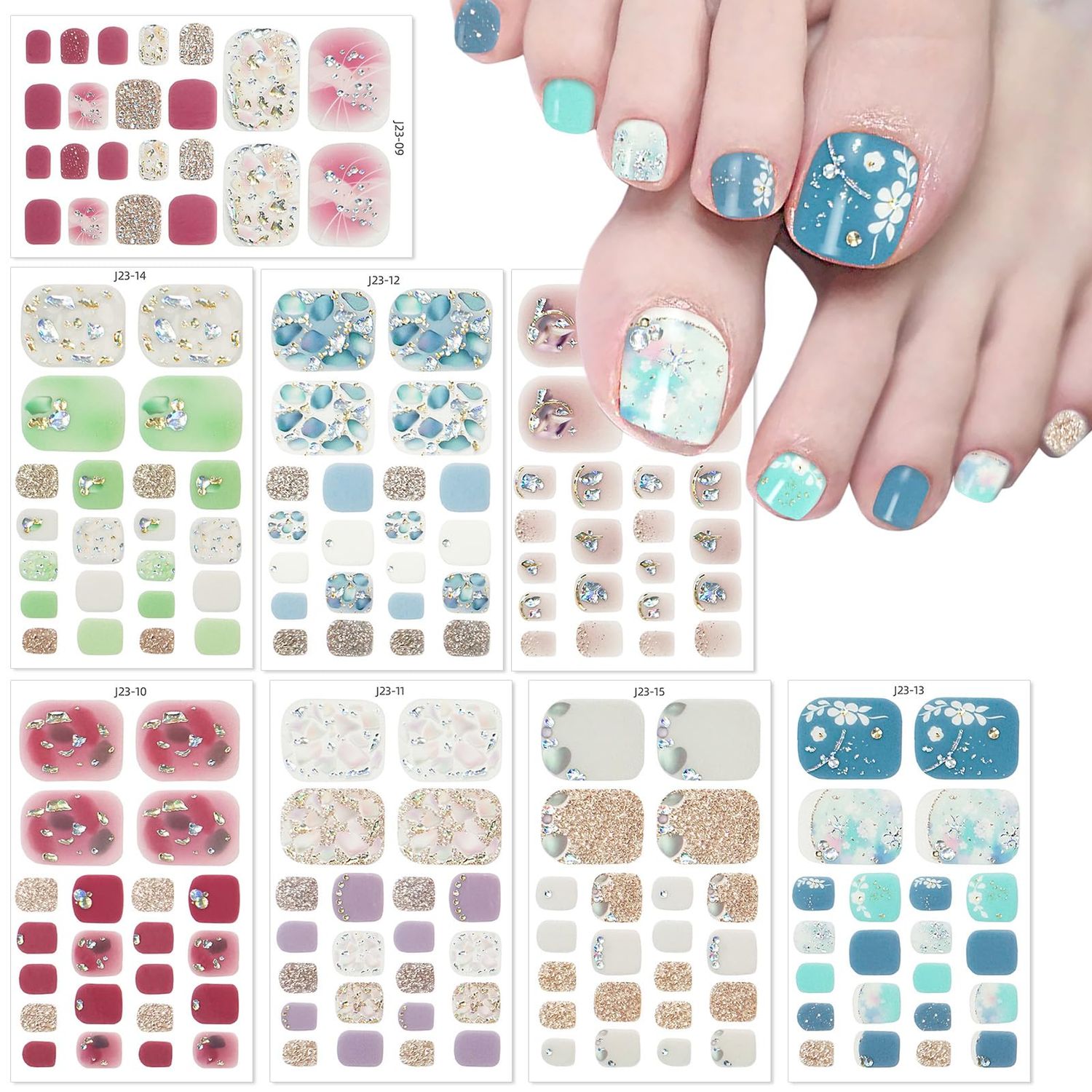 8 Sheets Toe Nails Wraps Stickers Decals Glossy Nail Polish Strips with Nail File Self Adhesive Marble Flowers Gel Toe Nail Wraps Design Flowers Nail Wraps for Women DIY Manicure Decoration
