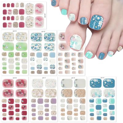 8 Sheets Toe Nails Wraps Stickers Decals Glossy Nail Polish Strips with Nail File Self Adhesive Marble Flowers Gel Toe Nail Wraps Design Flowers Nail Wraps for Women DIY Manicure Decoration