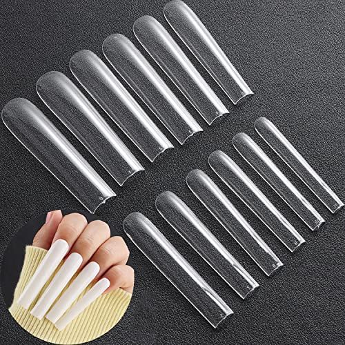 INENK 3XL Tapered Square Full Cover Nail Tips,360Pcs Clear XXXL Extra Long Straight Nail Tips for Acrylic &amp; Press On nails, Manicure Tools Salon Home DIY (12 Sizes)