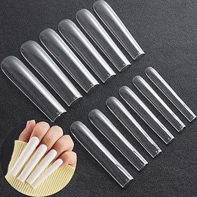 INENK 3XL Tapered Square Full Cover Nail Tips,360Pcs Clear XXXL Extra Long Straight Nail Tips for Acrylic &amp; Press On nails, Manicure Tools Salon Home DIY (12 Sizes)