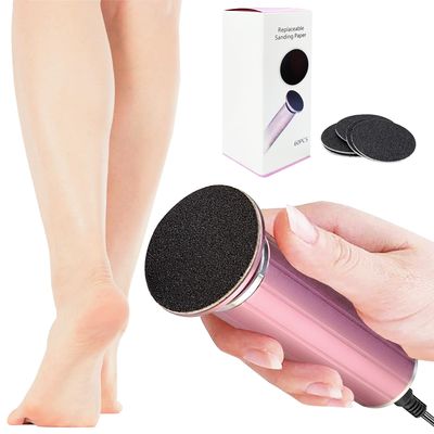 LiQiAMEi Electric Callus Remover for Feet, USB Power Supply Powerful Electric Foot File Sander Scrubber with Speed Controller &amp; 60Pcs Replacement Sandpaper Disk for Dead Skin, Cuticles Pink