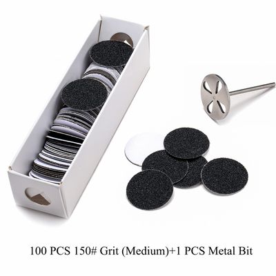 100pcs Sandpaper Disc and 1pcs Metal Bit, 3/32 Shank Replaceable Pedicure Sanding Disc Bit for Dead Skin Callus Removal Electric Foot File Tools (150(Medium))