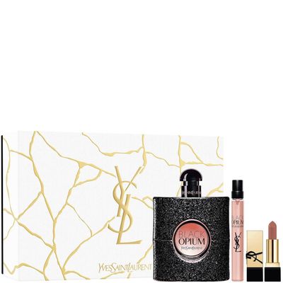 YVES SAINT LAURENT Black Opium Gift Set (Eau de Parfum 3 Fl. Oz Eau de Parfum 0.33 Fl.Oz Mini Pur Couture Lipstick in shade Nu Muse)