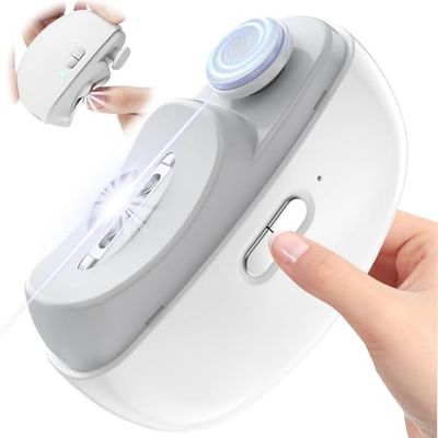 Electric Nail Clipper, 3 in-1 Electric Polishing Automatic Nail Clippers with LED Light &amp; Nail Scraps Storage, Electric Nail Trimmer for Kids, Adults, Seniors (White)