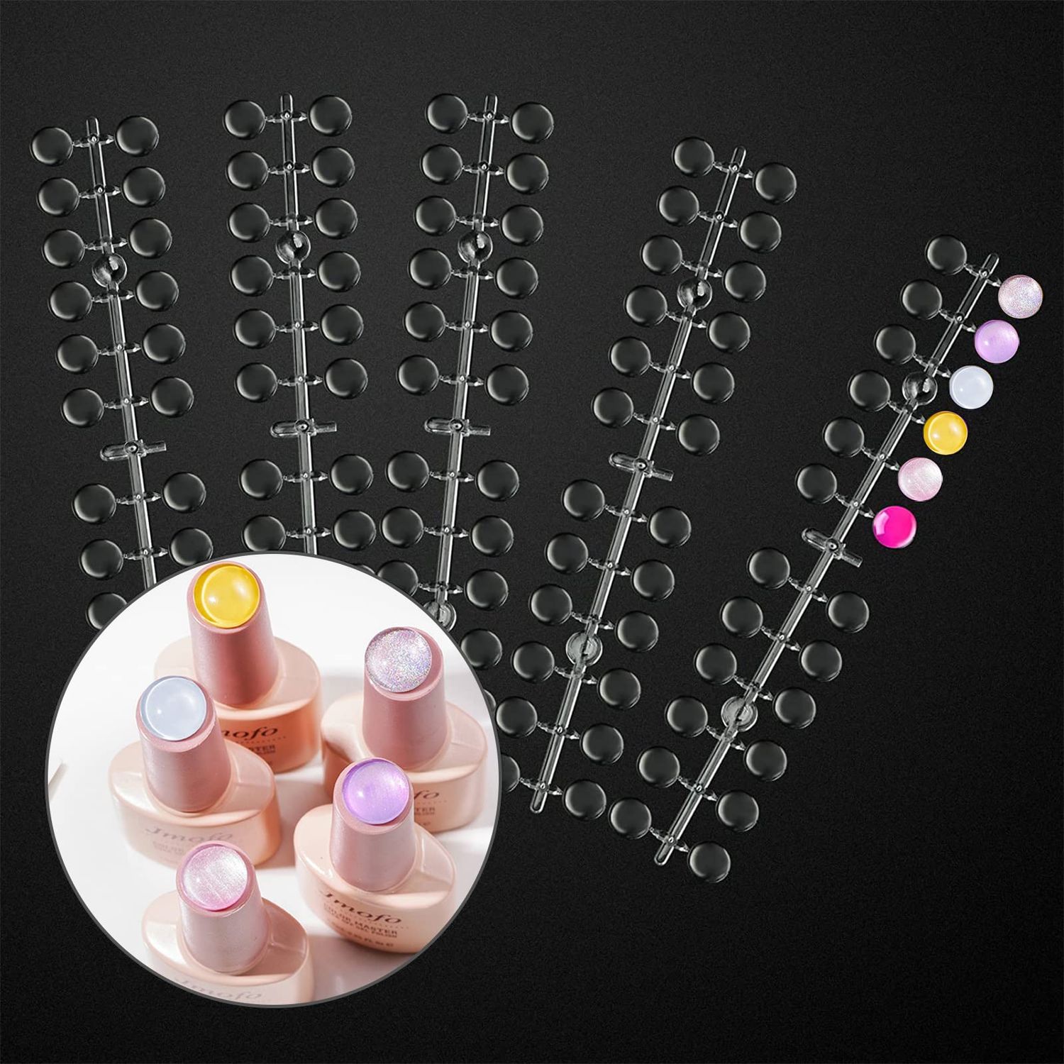heemeei 120 Pcs Round False Nail Display Tips, Clear Nail Art Color Display Chart Nail Swatch Sticks with Adhesive Sticker for Nail Training Practicing Color Displaying