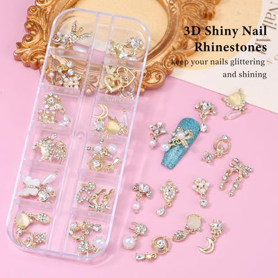 editTime Charms Metal Alloy 3D Luxury Gold Nail Diamonds Rhinestone Crystal Nail Studs Manicure Jewelry for Crafts DIY Nail Art Tip (Pendant)