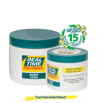 Real Time Pain Relief Foot Cream - 8oz Jar | Advanced Relief for Foot Pain, Muscle Strains, and Arthritis |15 Natural Ingredients Including Eucalyptus, Tea Tree Oil, Menthol, Vitamin E, and Emu Oil