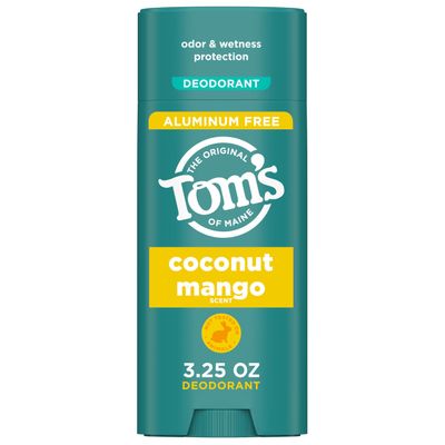 Toms of Maine Coconut Mango Aluminum Free Natural Deodorant For Women &amp; Men | Goes on Clear | Odor &amp; Wetness Protection | Naturally Derived and Moisture-Locking Ingredients | 3.25 oz
