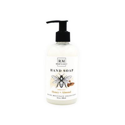 RM Soap Market Honey Almond Hand Soap, Liquid Hand Soap for Kitchen or Bathroom, Rich &amp; Creamy Moisturizing Hand Soap, Hydrating, Natural Formula With Warm Almond Blend &amp; Honeyed Vanilla Scent, 9.5 Oz