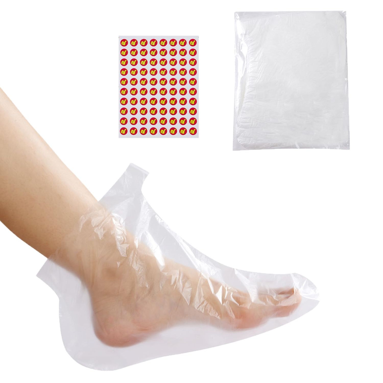 Plastic Foot Covers for Feet, Used for Foot Moisturizing Disposable Socks,300 Plastic Paraffin Wax Bath Liners Foot Bags with 320 Snug Closure Stickers, Clear