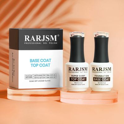 RARJSM Base and Top Coat Clear Shine Glossy Mirror Long Lasting Nail Art Gel Polish 15ml Big Capacity Soak Off 2pcs Set LED UV Curing Requires for Home Salon DIY Nail Manicure