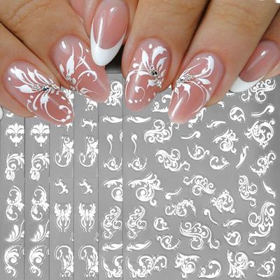 Dornail 6 Sheets 5D Embossed Lace Flower Nail Stickers,Hollowed Out White Flowers Nail Art Stickers Vintage Bohemian Totem Nail Decals for Women DIY Nail Art Supplies Nail Designs Nail Decorations