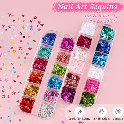 12 Boxes Nail Art Kit, Colorful Crystal Rhinestones 2-6mm Flatback Pearls Acrylic Flower Nail Charms Caviar Beads 3D Metal Gold Studs Rivet Holographic Iridescent Glitter Sequins with Pickup Tools