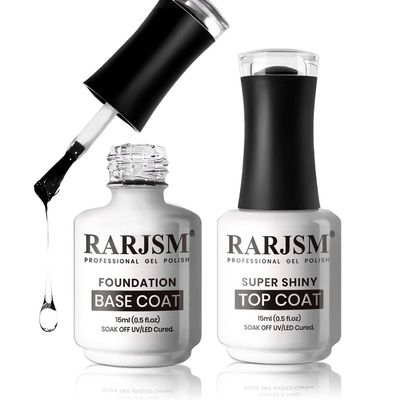 RARJSM Base and Top Coat Clear Shine Glossy Mirror Long Lasting Nail Art Gel Polish 15ml Big Capacity Soak Off 2pcs Set LED UV Curing Requires for Home Salon DIY Nail Manicure