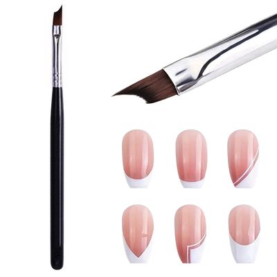 Oblique Head French Tip Nail Brush Black Handle UV Gel Acrylic Painting Drawing Pen Pack of 1