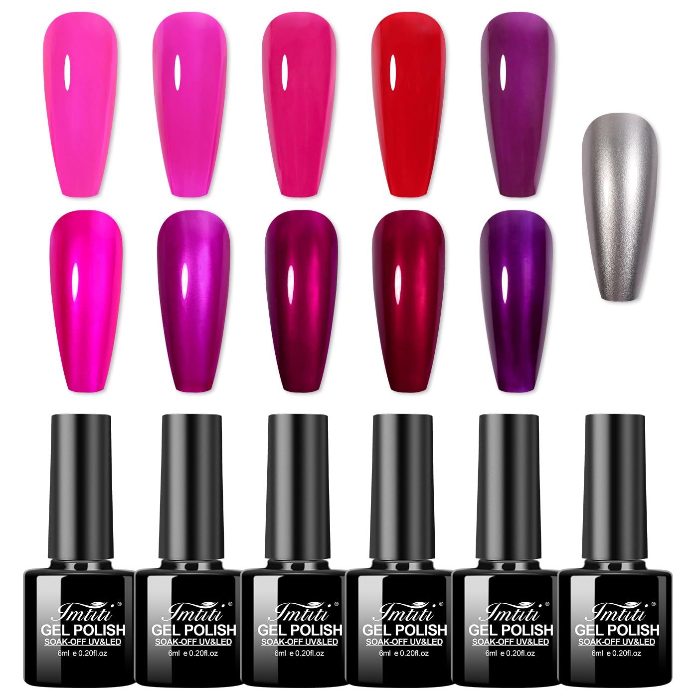 Imtiti Chrome Gel Nail Polish Set, 5 Color Jelly Sheer Metallic Nail Polish, Metal Mirror Effect, Chrome Polish, Soak off UV LED DIY Nail Art Salon Manicure, 6ml x 6