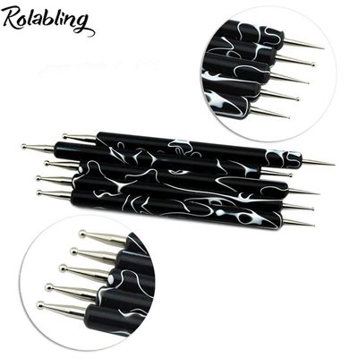 Rolabling 5Pcs Nail Art Dotting Tool Set Double-Ended Dotting Pens &amp; Embossing Stylus for Gel &amp; Acrylic Nails Manicure Brush for Nail Design, Painting, Sculpting &amp; DIY Decorations (Black)
