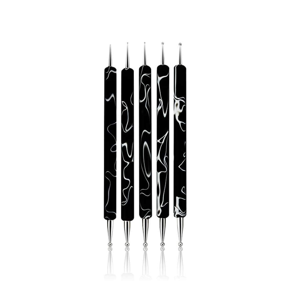 Rolabling 5Pcs Nail Art Dotting Tool Set Double-Ended Dotting Pens &amp; Embossing Stylus for Gel &amp; Acrylic Nails Manicure Brush for Nail Design, Painting, Sculpting &amp; DIY Decorations (Black)