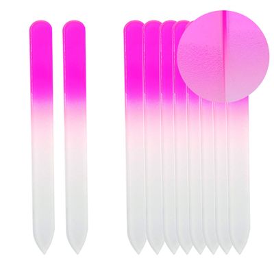 SIUSIO 10 pack Professional Czech Crystal Glass Nail Files Double Sided Etched Surface Files Gradient Rainbow Color for Acrylic Nail Emery Boards &amp; Buffer (Pink)