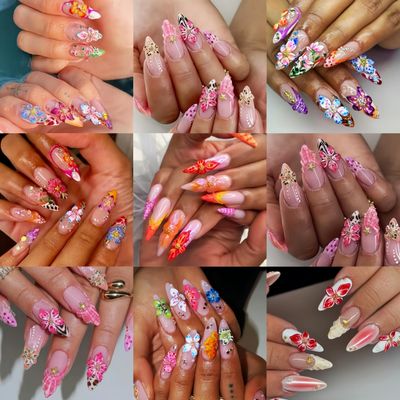 100PCS Flower Nail Art Charms 3D Hawaii Flowers Nail Rhinestones Hibiscus Floral Nail Gems 3D Mixed Colorful Flower Nail Diamonds Spring Summer Nail Jewelry Nail Decor for Women Acrylic Nail Supplies